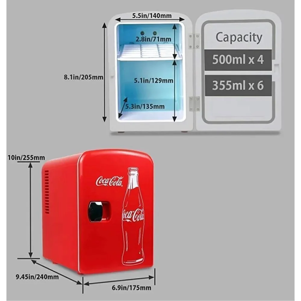 Coca-Cola 4L Portable Cooler, Personal Travel Fridge  Red, Coke Bottle